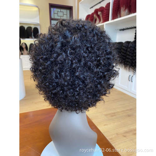 Afro Kinky Curl Virgin Remy Brazilian Human Hair 180% Density Pre-plucked 4x13 Lace Front Short Wig for African Black Women
